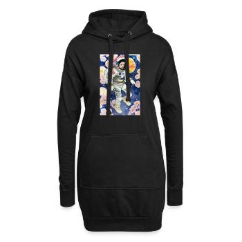 Weiblicher Astronaut mit Blumen im All / Weltraum - Hoodie-Kleid - Schwarz - Vorne