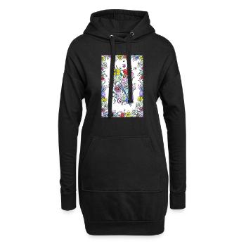 Blumen - Hoodie-Kleid - Schwarz - Vorne