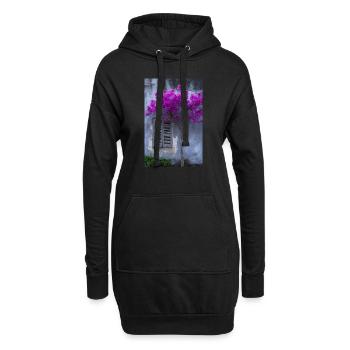 Lebendige Blüte vor rustikaler Wand - Hoodie-Kleid - Schwarz - Vorne