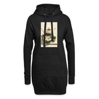 Glückliche weiße Katze isst Ramen - Hoodie-Kleid - Schwarz - Vorne
