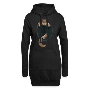 Lustige Katze in Tasche zeigt Mittelfinger - Hoodie-Kleid - Schwarz - Vorne
