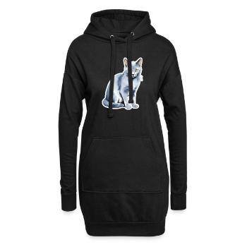 Chat bleu russe Aquarelle - Sweat-shirt à capuche long Femme - noir - Devant