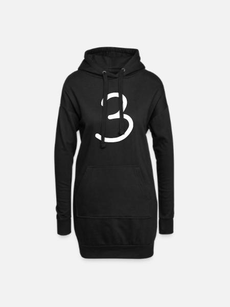 3 Nummer drei Zahl weiß Geburtstag - Hoodie-Kleid - Schwarz