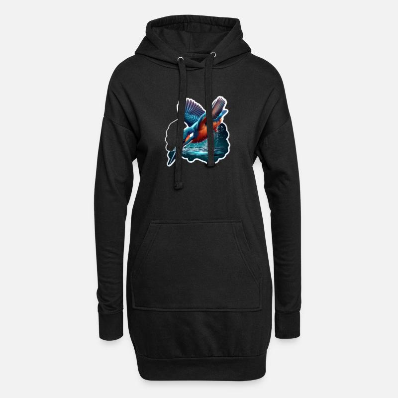 Eisvogel taucht in Wasser ein - Hoodie-Kleid - Schwarz