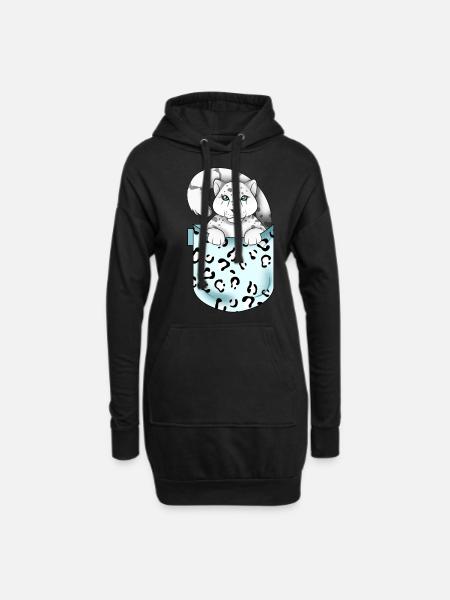 Schneeleopard - Hoodie-Kleid - Schwarz