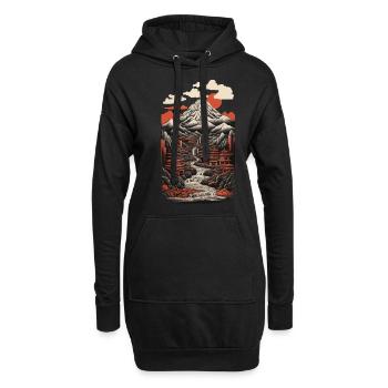 Japon Paysage Rétro Art Asiatique Splendeur - Sweat-shirt à capuche long Femme - noir - Devant