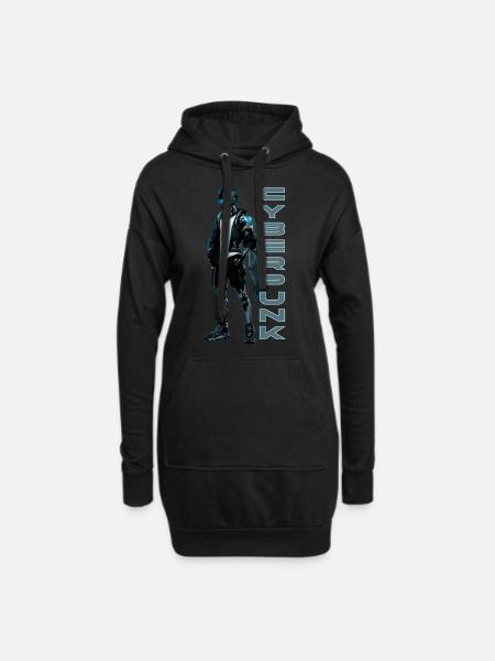 Cyberpunk Teen Neon im japanischen Anime-Stil - Hoodie-Kleid - Schwarz