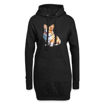 Welsh Corgi Pembroke Aquarelle - Sweat-shirt à capuche long Femme - noir - Devant