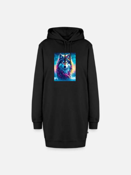 Wolf - Hoodie-Kleid - Schwarz