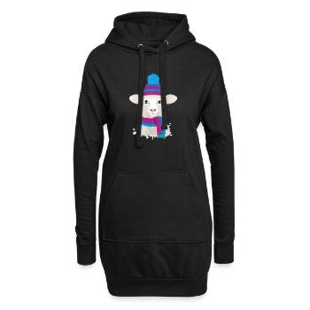 weißes Schaf mit bunter Pudelmütze & Strick Schal - Hoodie-Kleid - Schwarz - Vorne
