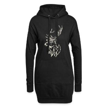 Hirschkopf [Weiß] - Hoodie-Kleid - Schwarz - Vorne