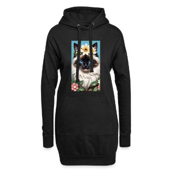 Naturschönheit Birma Seal Point mit Blumenkranz - Hoodie-Kleid - Schwarz - Vorne