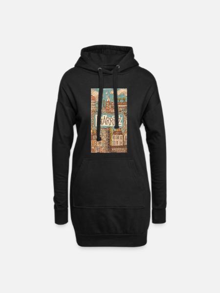 Biarritz Meer Retro Illustration Frankreich Stadt - Hoodie-Kleid - Schwarz