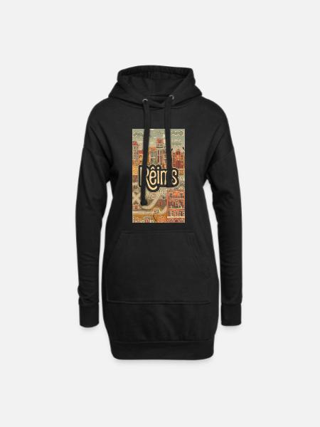 Reims Stadtbild Retro Illustration - Hoodie-Kleid - Schwarz