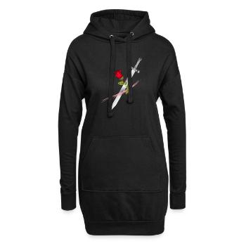 Épée à la rose – Puissance symbolique et élégance - Sweat-shirt à capuche long Femme - noir - Devant