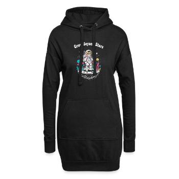 Astronautenkatze über Sternenwelt - Hoodie-Kleid - Schwarz - Vorne
