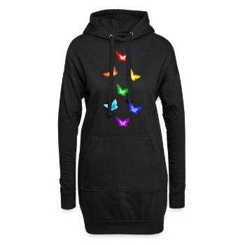 rainbow butterflies; Regenbogen-Schmetterlinge - Hoodie-Kleid - Schwarz - Vorne