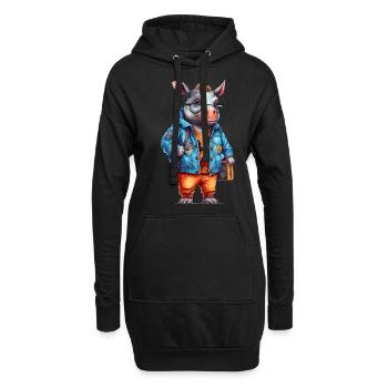 Dessin animé Mignon Rhinocéros - Sweat-shirt à capuche long Femme - noir - Devant