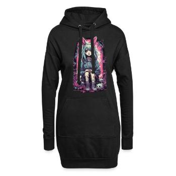 Kemonomimi Bunny Anime Girl Goth Kawaii - Sweat-shirt à capuche long Femme - noir - Devant