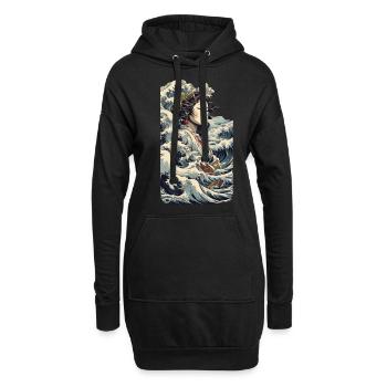 Geisha Ukiyo-E Wave Art Streetwear rétro - Sweat-shirt à capuche long Femme - noir - Devant