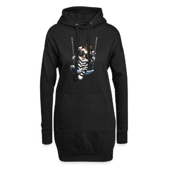 Süßes Zebra beim Schaukeln im Comicstil - Hoodie-Kleid - Schwarz - Vorne