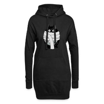 Katze mit Schal - Hoodie-Kleid - Schwarz - Vorne