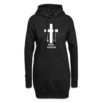 Jésus christ mon sauveur - Sweat-shirt à capuche long Femme - noir - Devant