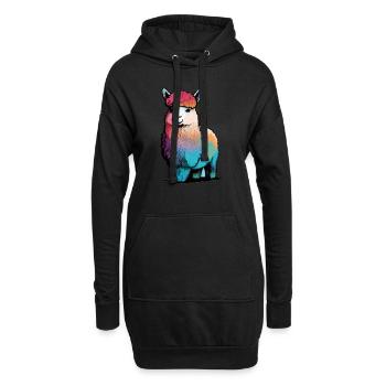 Alpaka Lama Regenbogen - Hoodie-Kleid - Schwarz - Vorne