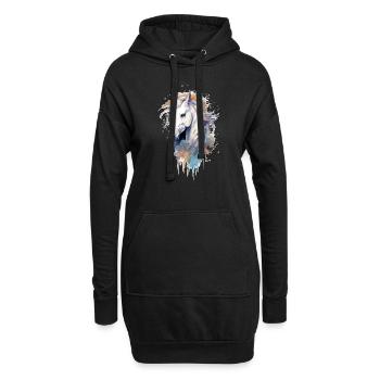 Cheval Blanc en Aquarelle - Sweat-shirt à capuche long Femme - noir - Devant