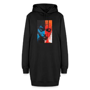 Visage Abstrait De Femme En 2 Moitiés - Rouge Bleu - Sweat-shirt à capuche long Femme - noir - Devant