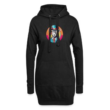 Ziege mit Sakko, Schleife und Hut im Farbkreis - Hoodie-Kleid - Schwarz - Vorne
