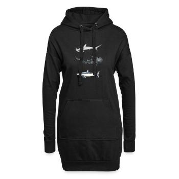 Trio de requins: requin marteau, baleine, mako - Sweat-shirt à capuche long Femme - noir - Devant
