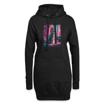 Chat urbain dans une ambiance rétro - Sweat-shirt à capuche long Femme - noir - Devant