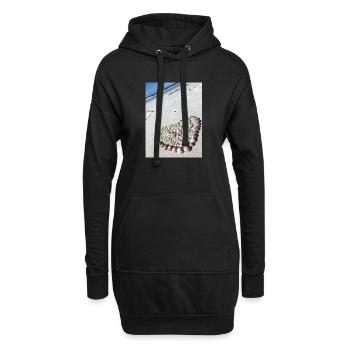 Herz aus Muscheln am Strand - Hoodie-Kleid - Schwarz - Vorne