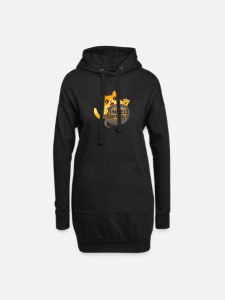 Cat needs coffee - Hoodie Dress - black