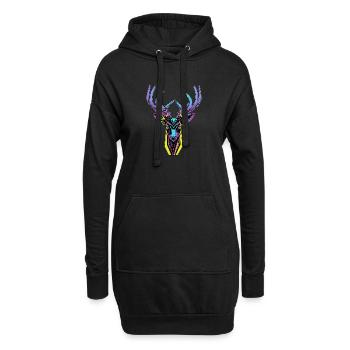 Neon-Hirschkopf - Hoodie-Kleid - Schwarz - Vorne