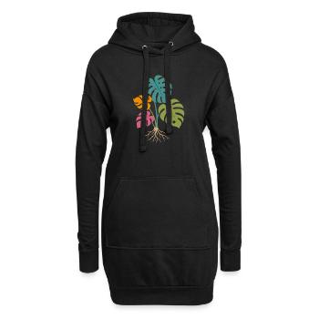 Feuilles de monstera colorées aux racines tropicales - Sweat-shirt à capuche long Femme - noir - Devant