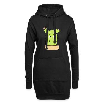 Kawaii Kaktus - Hoodie-Kleid - Schwarz - Vorne