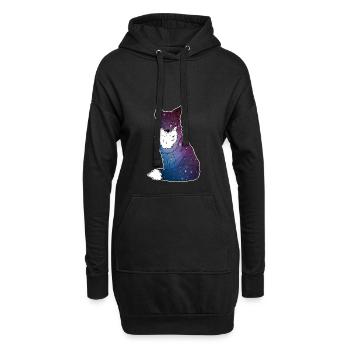 Fuchs mit Sternenhimmel, Space, Galaxy, Weltall - Hoodie-Kleid - Schwarz - Vorne