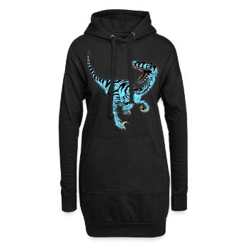 Blauer Velociraptor - Hoodie-Kleid - Schwarz - Vorne