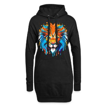 Tête de lion, coloré, signe du zodiaque - Sweat-shirt à capuche long Femme - noir - Devant