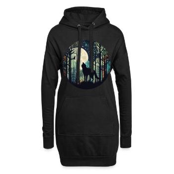 Katze im Wald mit Vollmond, Bäumen - Hoodie-Kleid - Schwarz - Vorne