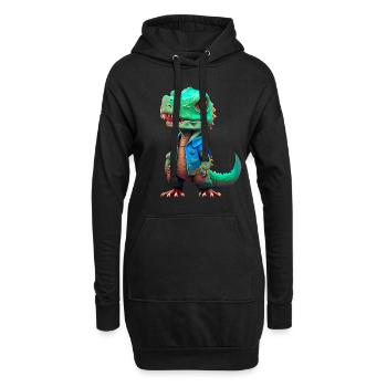 kleiner T-Rex in Jeansjacke - Hoodie-Kleid - Schwarz - Vorne