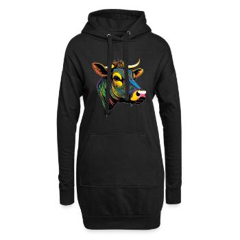 Grafisches Porträt einer Kuh - Hoodie-Kleid - Schwarz - Vorne