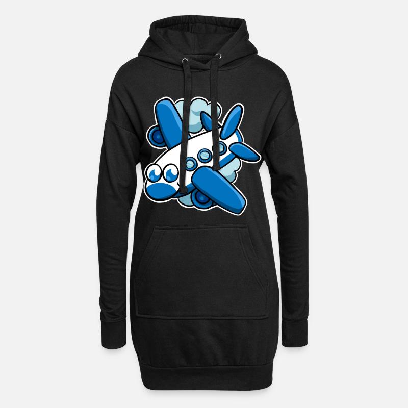 Flugzeug - Hoodie-Kleid - Schwarz