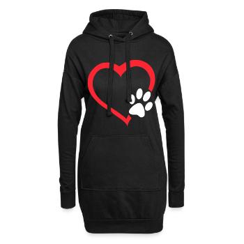 Rotes Herz mit weißer Hundepfote. Hund # - Hoodie-Kleid - Schwarz - Vorne