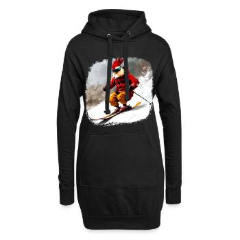 Hühner Ski / Skifahrer Huhn - Hoodie-Kleid - Schwarz - Vorne
