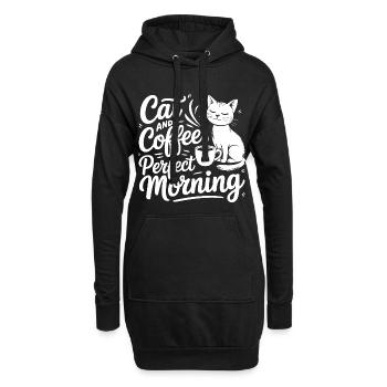 Katzenmotiv mit Kaffee und Morgenkaffee - Hoodie-Kleid - Schwarz - Vorne