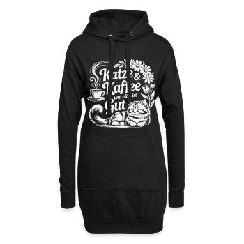 Le chat et le café – Tout va bien - Sweat-shirt à capuche long Femme - noir - Devant