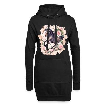 Pferd Vintage - Hoodie-Kleid - Schwarz - Vorne
